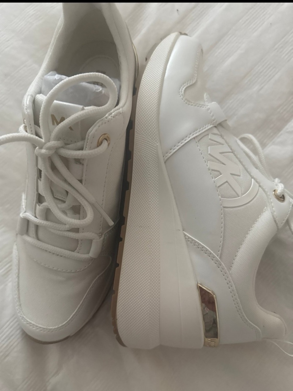 Michael Kors White Sneakers with Gold Heel Accent no box like new